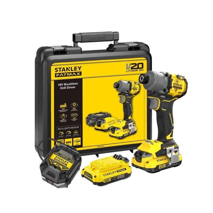 Visseuse a impact sans fil + 2 batteries 2Ah + chargeur - 18V - Stanley Fatmax  - Brushless - SFMCF830D2K-QW