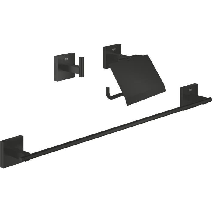 Set d'accessoires 3 en 1 - GROHE - 411242430 - Noir mat - Métal - Douche
