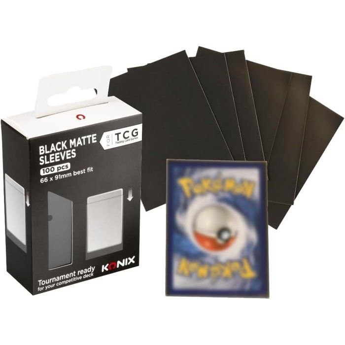 Protege-cartes - Konix - 100 pochettes - Matte Sleeves 66 x 91 mm pour compétition - Magic The Gathering, Pokémon - Noir