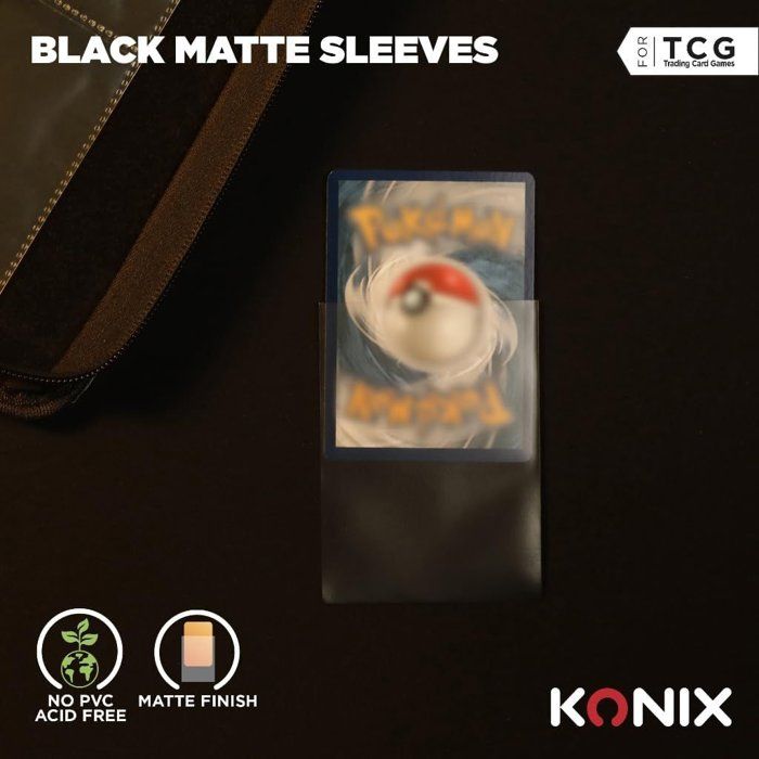 Protege-cartes - Konix - 100 pochettes - Matte Sleeves 66 x 91 mm pour compétition - Magic The Gathering, Pokémon - Noir