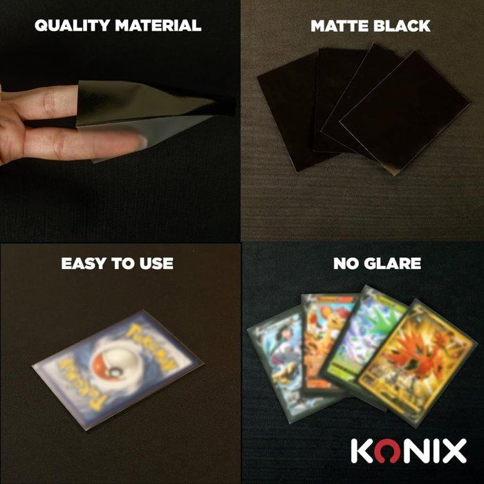 Protege-cartes - Konix - 100 pochettes - Matte Sleeves 66 x 91 mm pour compétition - Magic The Gathering, Pokémon - Noir