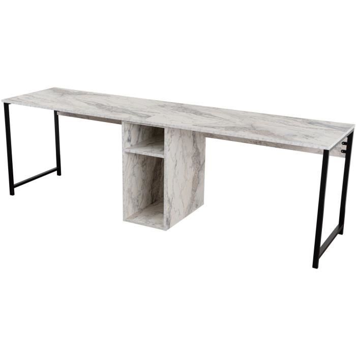 Bureau d'étude moderne avec étageres - TWIN - Freesia / Marbre - 240 x 74 x 60 cm