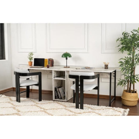 Bureau d'étude moderne avec étageres - TWIN - Freesia / Marbre - 240 x 74 x 60 cm