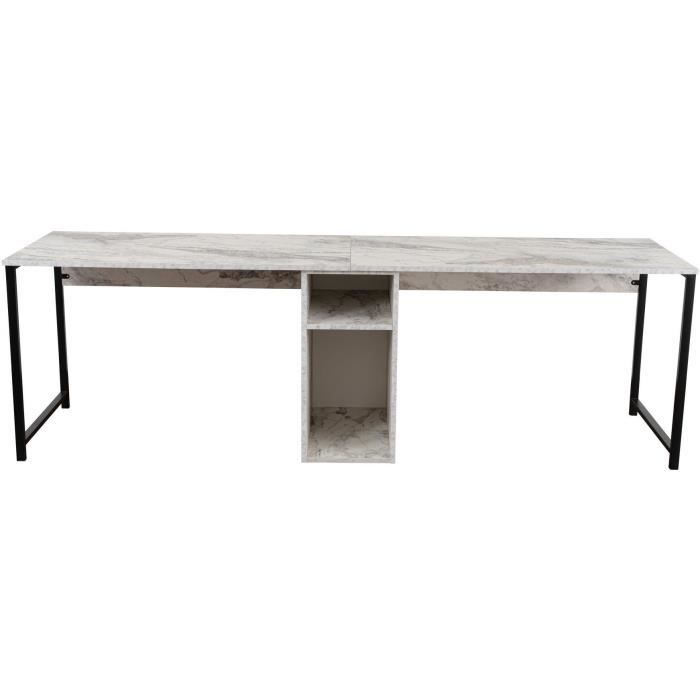 Bureau d'étude moderne avec étageres - TWIN - Freesia / Marbre - 240 x 74 x 60 cm