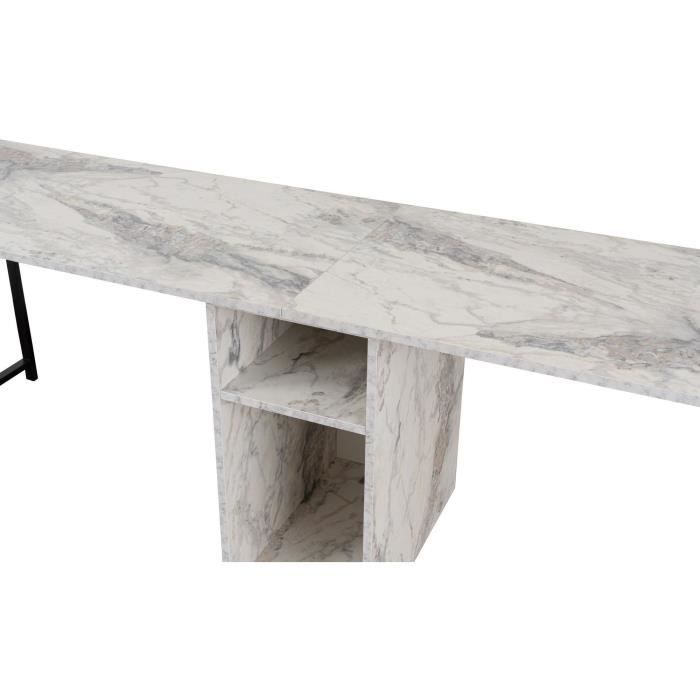Bureau d'étude moderne avec étageres - TWIN - Freesia / Marbre - 240 x 74 x 60 cm