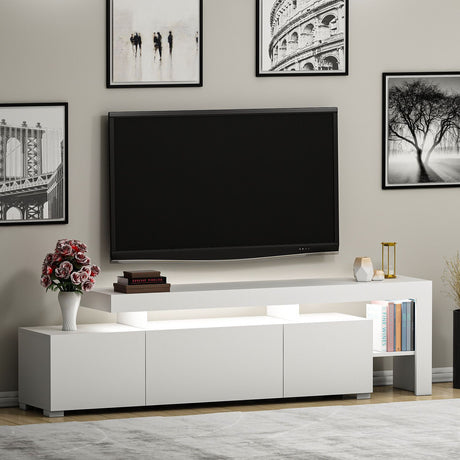 Meuble TV avec éclairage LED - BELIZ - Blanc - 192 x 53 x 37 cm