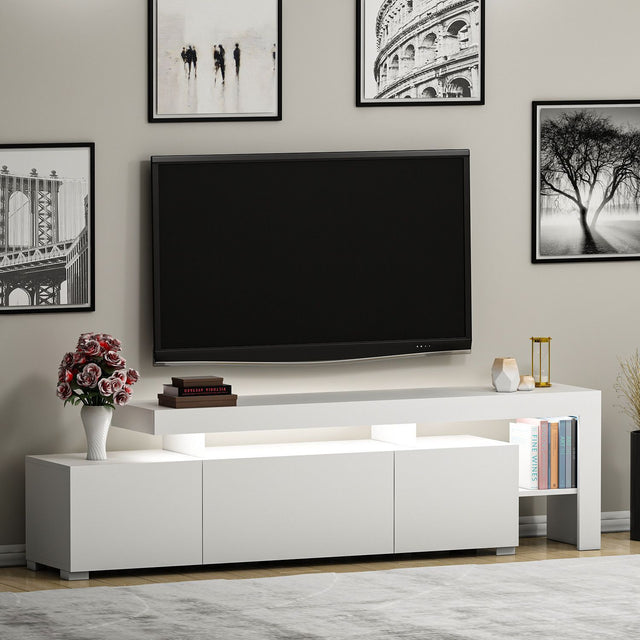 Meuble TV avec éclairage LED - BELIZ - Blanc - 192 x 53 x 37 cm