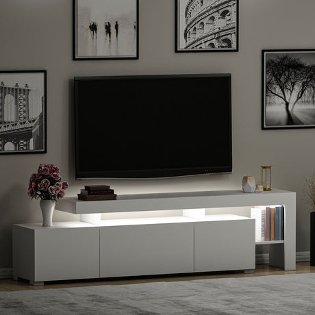 Meuble TV avec éclairage LED - BELIZ - Blanc - 192 x 53 x 37 cm