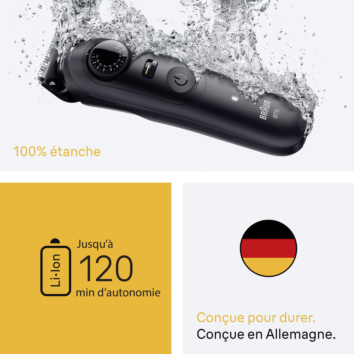 Tondeuse électrique - BRAUN - Séries 5 BT5500 - 120 min autonomie - Étanche - Noir