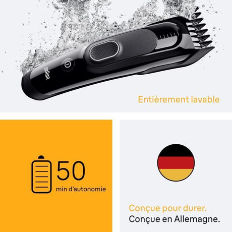Tondeuse a cheveux - BRAUN - HC5510 - Sans fil - 50 min - 9 réglages - Noir