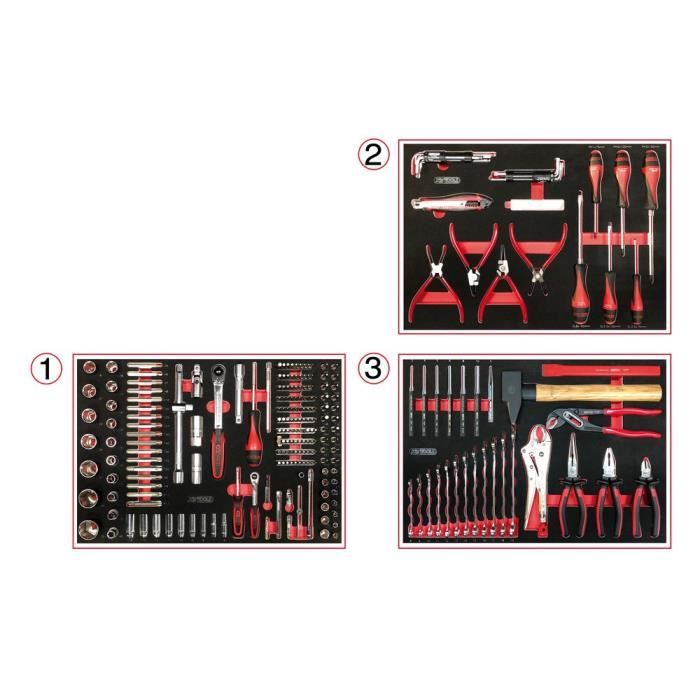 Servante d'atelier - Equipťe - 6 tiroirs - KS Tools - 824.6134F - Noir - 264 outils - Fabriquťe en France