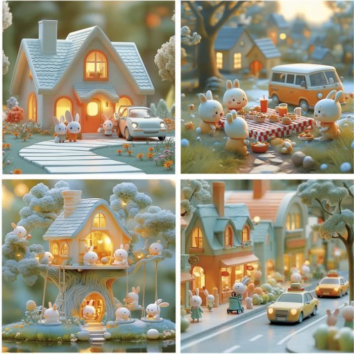 Puzzles progressifs - EDUCA - La Ville des Lapins - 4 puzzles - 12 a 25 pieces - Pour enfants