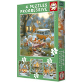 Puzzles progressifs - EDUCA - La Ville des Lapins - 4 puzzles - 12 a 25 pieces - Pour enfants