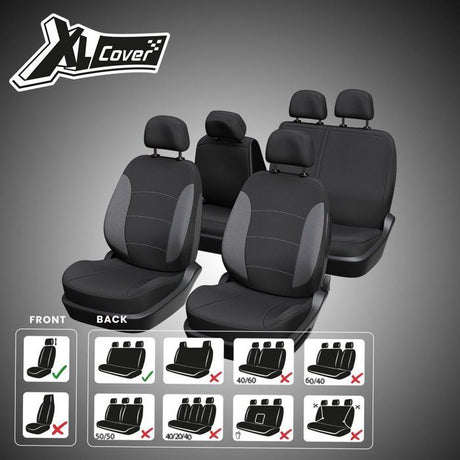 Housses auto - XLCOVER - Fractionnable - Compatible Airbags - Housses sieges avant, appuis-tete et banquette arriere