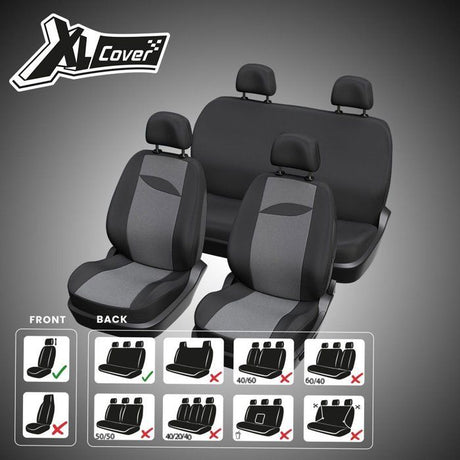 Housses auto - XLCOVER - Non fractionnable - Compatible Airbags - Housses sieges avant, appuis-tete et banquette arriere