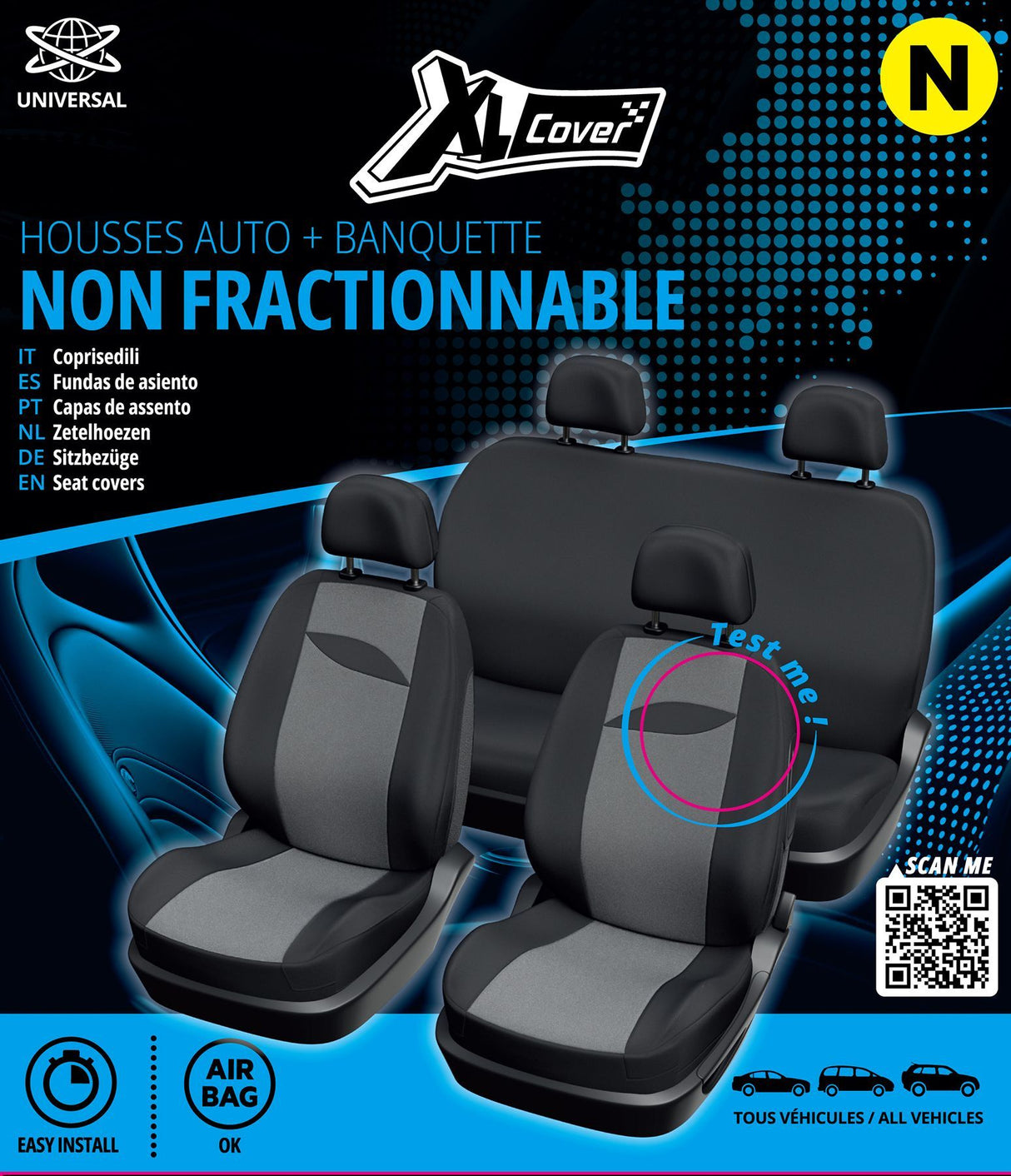 Housses auto - XLCOVER - Non fractionnable - Compatible Airbags - Housses sieges avant, appuis-tete et banquette arriere