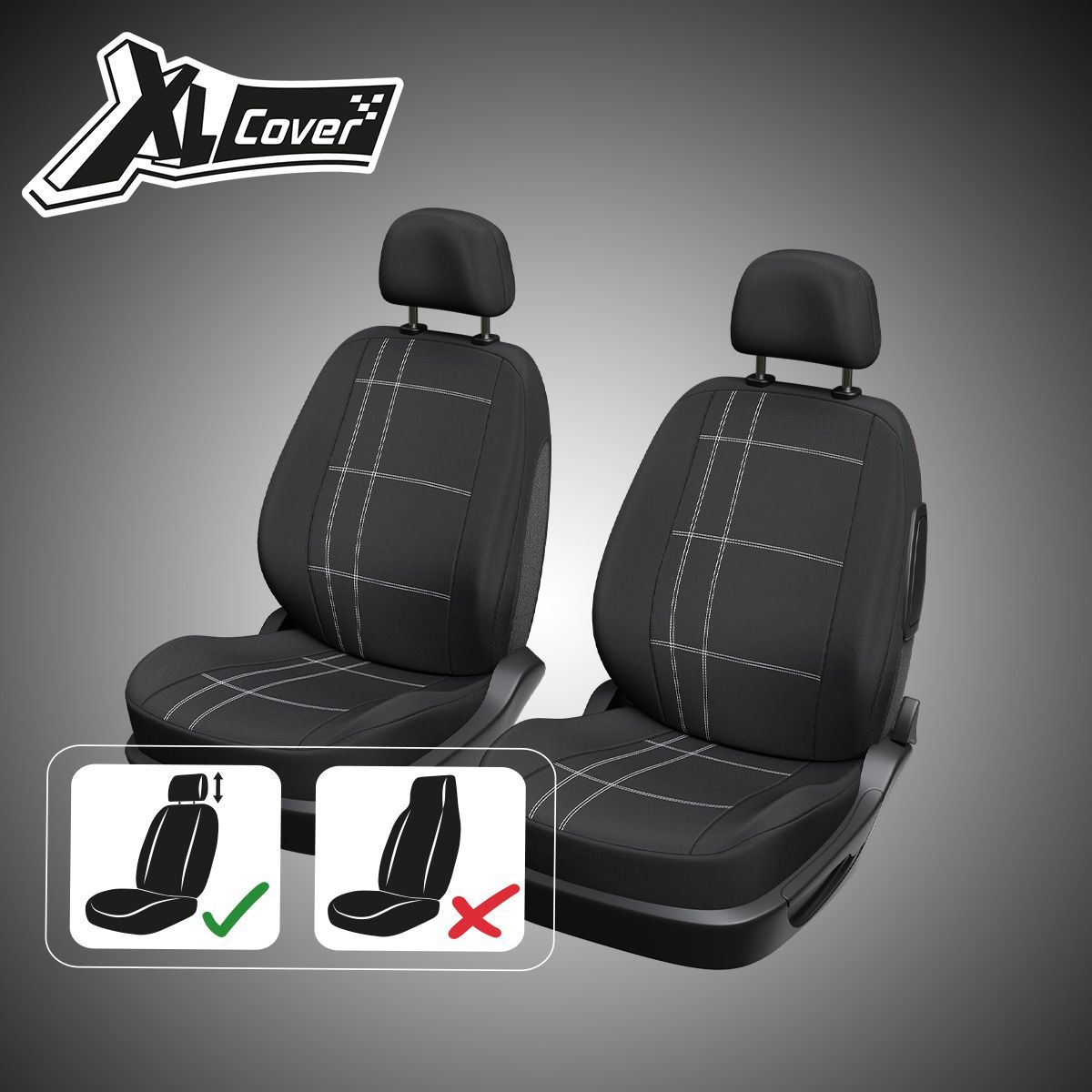 Lot de 2 housses auto avant - XLCOVER - Compatible Airbags - Noir - Housses pour sieges et appuis-tete