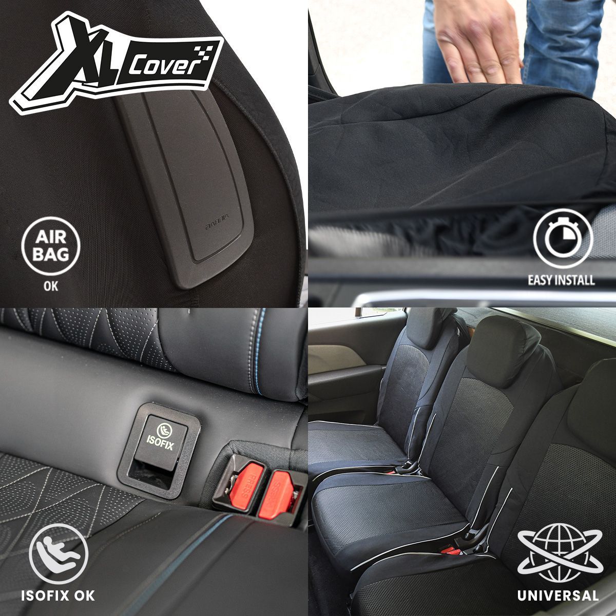 Pack de 5 housses auto universelles - XLCOVER - Monospace - Compatible Airbags - Housses les assises, dossiers et appuis-tete