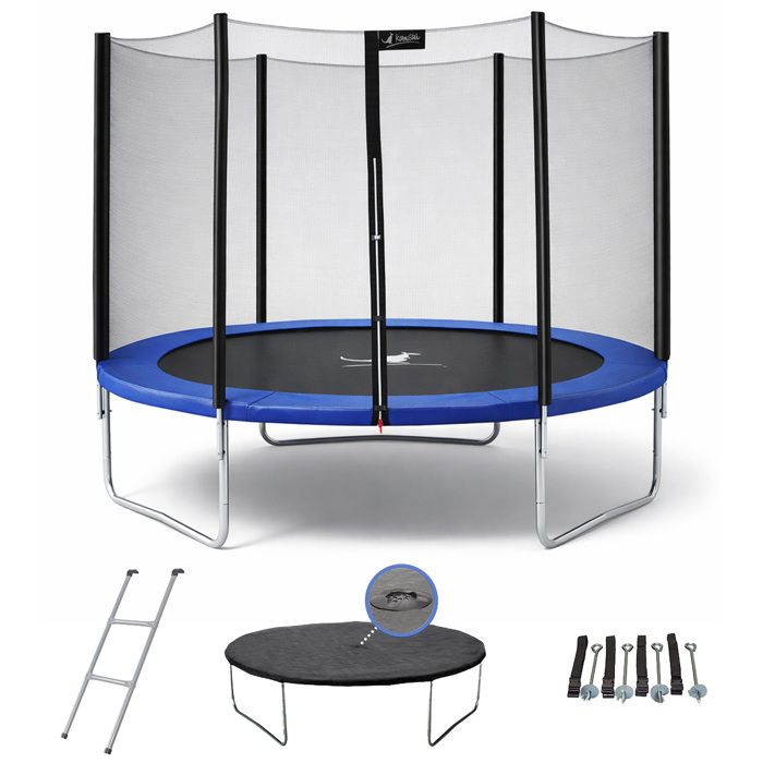Trampoline bleu avec échelle, couverture de propreté et kit d'ancrage Ř300cm