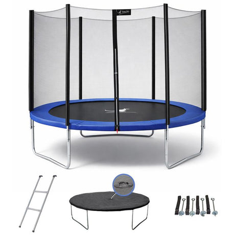 Trampoline bleu avec échelle, couverture de propreté et kit d'ancrage Ř300cm