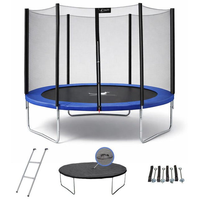Trampoline bleu avec échelle, couverture de propreté et kit d'ancrage Ř300cm