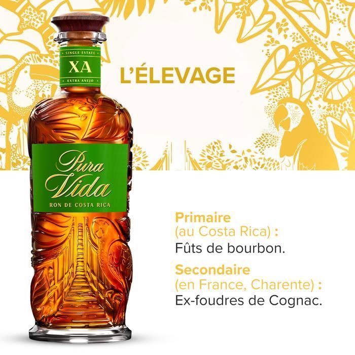PURA VIDA - X.A - Rhum Brun - 40 % Alcool - Origine : Costa Rica - Bouteille 70 cl