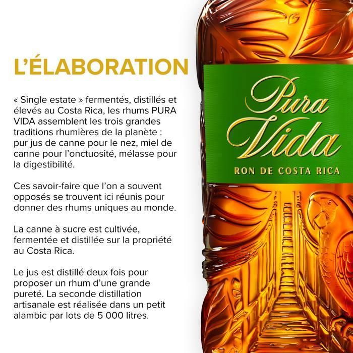 PURA VIDA - X.A - Rhum Brun - 40 % Alcool - Origine : Costa Rica - Bouteille 70 cl