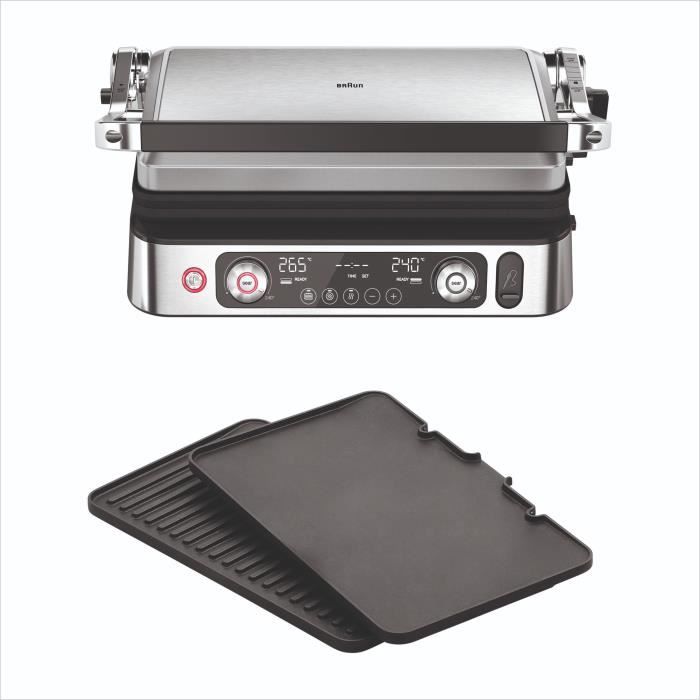 Grill multifonctions - BRAUN - Multi Grill 9 Pro - 2200 W - 3 positions de chauffe - Noir / Acier
