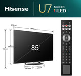 Hisense 85U7NQ - TV QLED MiniLED 85 (215 cm) - 4K UHD 3840x2160 - 144 Hz - HDR10+ - Smart TV - 4xHDMI 2.1 - WiFi