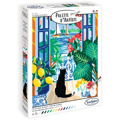 Peinture acrylique - SENTOSPHERE - Palette D'artiste - Le chat a la fenetre - Peinture a numéro pour adulte - Tableau toilée