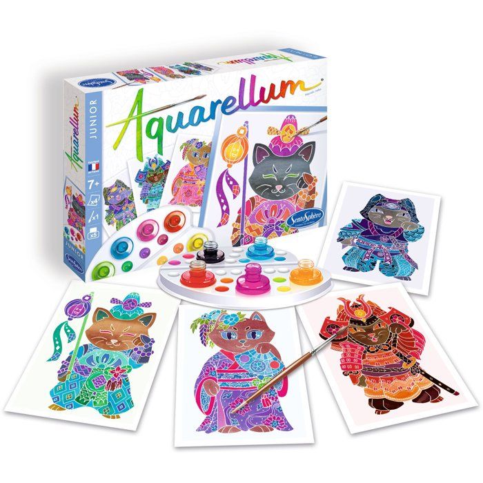 Peinture aquerelle - SENTOSPHERE - Aquarellum Junior - Maneki Neko - 5 couleurs - Sertissage sur papier Vélin - Des 6 ans