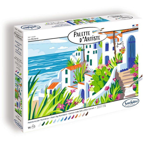 Peinture acrylique - SENTOSPHERE - Palette D'artiste - La Riviera - Peinture a numéro pour adulte - Tableau en carte toilée