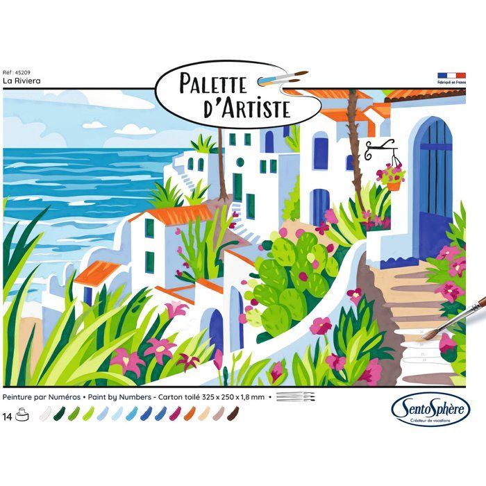 Peinture acrylique - SENTOSPHERE - Palette D'artiste - La Riviera - Peinture a numéro pour adulte - Tableau en carte toilée