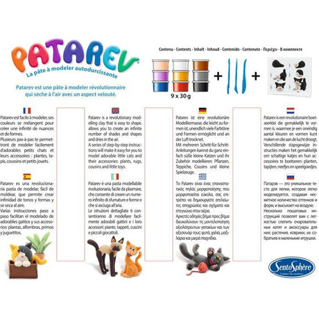 Pate a modeler autodurcissante - SENTOSPHERE - Patarev - Les Chats - Différentes Couleurs - 9 couleurs - Des 7 ans