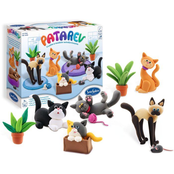 Pate a modeler autodurcissante - SENTOSPHERE - Patarev - Les Chats - Différentes Couleurs - 9 couleurs - Des 7 ans