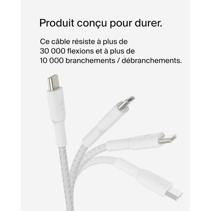 Câble tressé - BELKIN - USB-C vers USB-C - 0,15 m