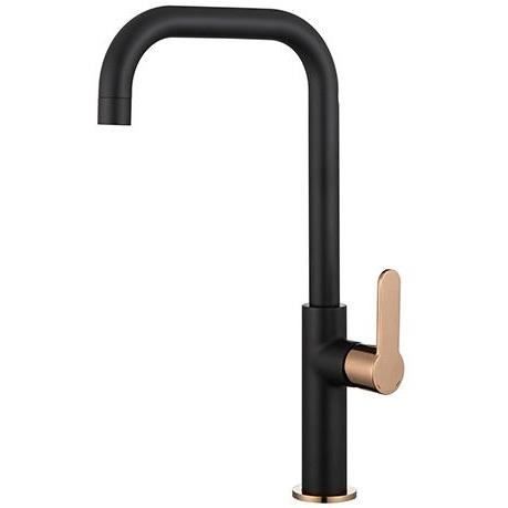 Mitigeur évier - EDOUARD ROUSSEAU - Laobane - Embase Ř 50 mm - Tube mobile - Noir / Rose Gold