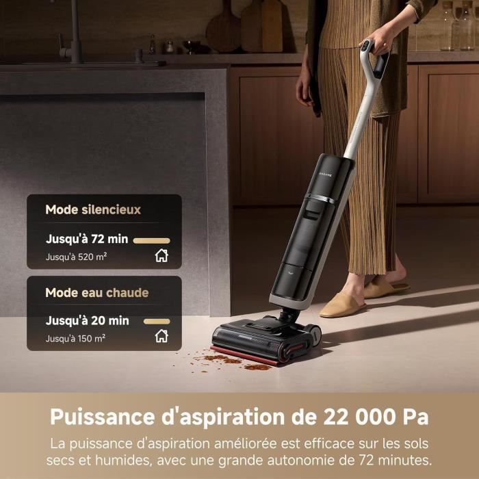 DREAME H15 Pro Heat Aspirateur Laveur - Nettoyage des sols a 85 °C - Bras robotisé IA GapFree - Capteur RVB intelligent - 22 kPa