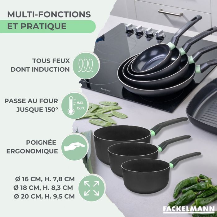 Set de 3 casseroles antiadhésives céramique 16, 18 et 20 cm Fackelmann Brandao