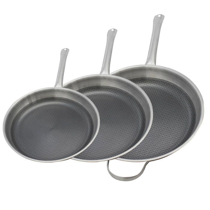 Set de 3 poeles a induction - ELO - Relief Solutions - Inox 18/10 ELODUR Select antiadhésives - Ř 24-28-32 cm
