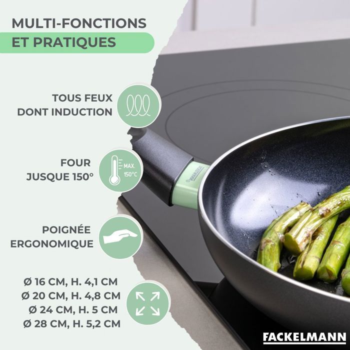 Set de 4 poeles - FACKELMANN - Brandao - Antiadhésives céramique - 16, 20, 24 et 28 cm