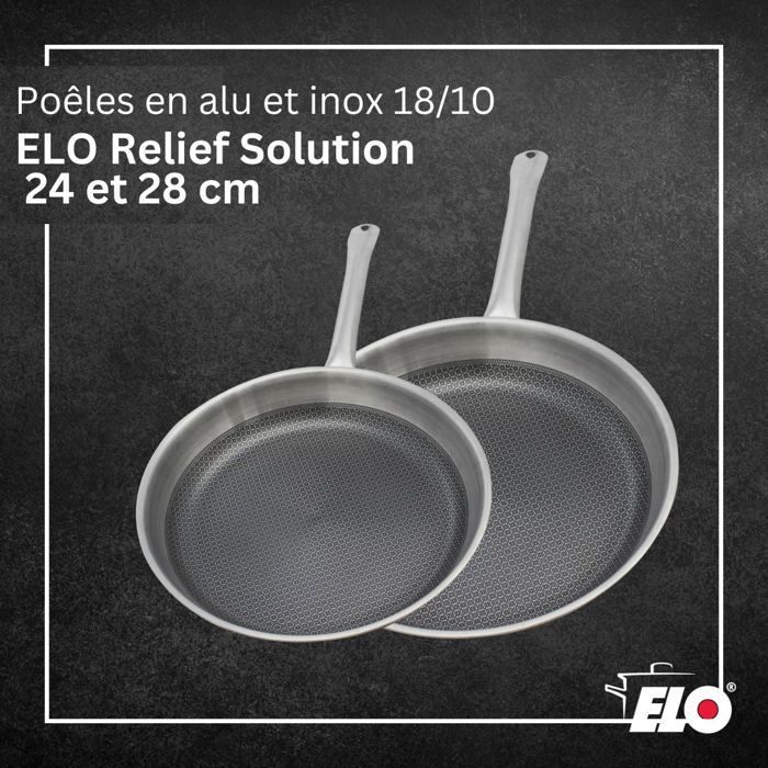 Set de 2 poeles a induction - ELO - Relief Solutions - Inox 18/10 ELODUR Select antiadhésives  Ø?24?et 28?cm