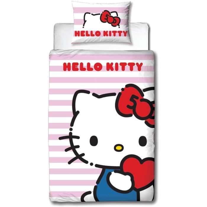 Parure de lit réversible - HELLO KITTY - Microfibre - 1 housse de couette 140 x 200 cm + 1 taie 63 x 63 cm
