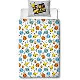 Parure de lit réversible - POKEMON - Pikachu et Starter - Gris - Microfibre - 1 housse de couette 140 x 200 cm + 1 taie 63 x 63 cm