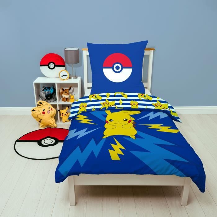 Parure de lit réversible - POKEMON - Pikachu IV - Microfibre - 1 housse de couette 140 x 200 cm + 1 taie 63 x 63 cm