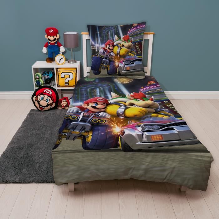 Parure de lit - MARIO BROS - Mario vs Bowser - Microfibre - 1 housse de couette 140 x 200 cm + 1 taie 63 x 63 cm