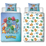 Parure de lit réversible - POKEMON - Pikachu et Starter - Bleu - Microfibre - 1 housse de couette 140 x 200 cm + 1 taie 63 x 63 cm
