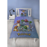 Parure de lit réversible - POKEMON - Pikachu et Starter - Bleu - Microfibre - 1 housse de couette 140 x 200 cm + 1 taie 63 x 63 cm