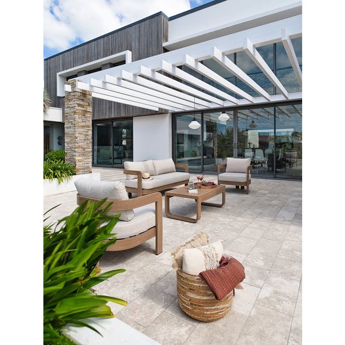 Salon bas de jardin - Ecru - Aluminium imitation bois - 5 places - Davao