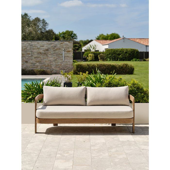Salon bas de jardin - Ecru - Aluminium imitation bois - 5 places - Davao